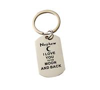 AmDxD Stainless Steel Car Key Ring with Engraving Mom Sister Uncle Son Mimi I Love You to The Moon and Back, Silver, 2.2 x 3.9 cm Nephew