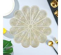 AMDXD Table Set Coffee Table 38 cm, Table Coaster PVC Petal Shape, Washable Boy Table Place Mat Round for Restaurant Dining Table, Gold, Pack of 8