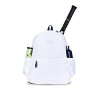 Ame & Lulu Courtside 2.0 Tennis Backpack - Padded & Adjustable Straps - Contains Two Exterior Water Bottle Pockets - White/Navy - 1 Count