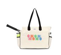 Ame & Lulu Love All Court Bag - Premium Tennis Tote w/Racket Pocket, Water Bottle Holders, Protective Base, & Canvas Design, Rainbow Racquets
