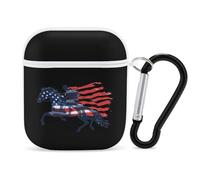 Ame-rican Flag Horse Racing Jockey Earphone Case Cover Compatible with AirPods 1&2 Shockproof Bluetooth Headset Case White-style