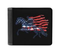 AME-Rican Flag Horse Racing Jockey Men's Bifold Wallet Slim Cash Card Holder Leather Purse