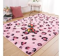 Amearea Fluffy Area Rug, Modern Shag Leopard Print Rugs Home Decor for Bedroom, Soft Comfy Faux Fur Cheetah Rugs for Teen Girls, Living Room, Plush Cheetah Print 70s Decor, Pink 4x6 Feet