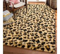 Amearea Fluffy Leopard Rug, Premium Cheetah Print Area Rug, Soft Comfy Faux Fur Animal Print Carpet, Khaki 5x8 Feet
