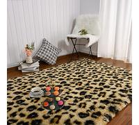 Amearea Fluffy Leopard Rug, Premium Cheetah Print Rugs, Soft Comfy Faux Fur Animal Carpet for Kids Room Bedroom, Living, Shaggy Teen Room Home Decor, Khaki 4x6 Feet