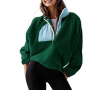 AMEBELLE Women’s Lightweight Fleece Pullover Jacket Cropped Fall Winter Fuzzy Sherpa Jacket Sweatshirt Coat with Pockets(2616-Green-M), Green