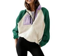 AMEBELLE Women’s Lightweight Fleece Pullover Jacket Cropped Fall Winter Fuzzy Sherpa Jacket Sweatshirt Coat with Pockets, Greenwhite, M