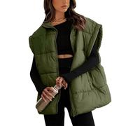 AMEBELLE Women's Oversized Puffer Vest Winter Quilted Lightweight Stand Collar Warm Padded Gilet Sleeveless Puffy Outerwear, Armygreen, S