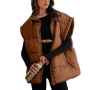 AMEBELLE Women's Oversized Puffer Vest Winter Quilted Lightweight Stand Collar Warm Padded Gilet Sleeveless Puffy Outerwear, Brown, L