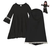 Ameble 1 Set Eid Dresses for Girls Muslim Prayer Dress with Hijab, Islamic Arab Dubai Style Ramadan Eid Outfit for Baby & Kids, Modest Robe Set, Khaki 110