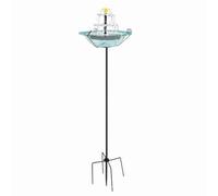 Ameble 10 Inch Solar Bird Bath Fountain with Stake, Cascading Water Feature for Garden Yard Decor, Solar Powered Birdbath Bowl, Outdoor Water Fountain, Blue