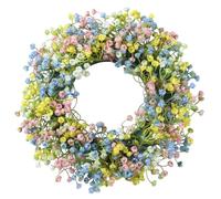 Ameble 12 Inch Realistic Faux Flower Easter Wreath with Baby's Breath, Spring Door Decorations for Front Door, Indoor Outdoor Home Decor, Pastel Colors