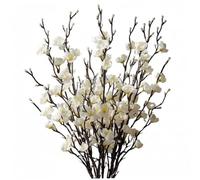 Ameble 12 Pack 21.7 Inch White Plum Blossom Branches Artificial Flowers with Long Stems Realistic Plastic Silk Flowers for Home Office Wedding Decor - White