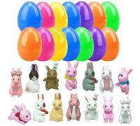 Ameble 14Pcs Easter Eggs Filled with Toys, Mini Surprise Eggs with Bunny Figures Cute Farm Rabbit Display for Kids Boys and Girls Easter Filled with Toys, Basket, Surprise, E