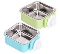 Ameble 2-Pack Stainless Steel Dog Bowl for Crate with Secure Locking Clip, No-Spill Pet Food and Water Dish for Puppy, Cat, Kennel, Travel, Green & Blue, Easy Mount