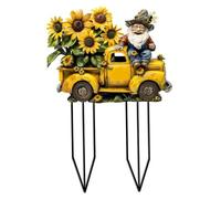 Ameble 20cm Acrylic Flat Gnome Garden Stakes with Truck & Sunflower Designs, Waterproof & Scratch Resistant Yard Art for Lawn, Patio, Plant Pot Decoration