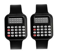 Ameble 2Pcs Calculator Watch for Kids, Digital Calculator Wrist Watch with Vintage Square Design, Math Learning Tool for Students, Black Wrist Digital Kids with Square Vintage