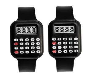 Ameble 2Pcs Calculator Watch for Kids, Digital Calculator Wrist Watch with Vintage Square Design, Math Learning Tool for Students, Black Wrist Digital Kids with Square Vintage