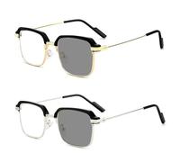 Ameble 2pcs Smart Auto Focus Reading Glasses, Light-Sensitive Color-Changing, Blue Light Blocking, Semi-Rimmed, Silver & Gold Frames