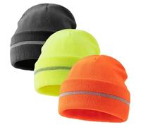 Ameble 3Pcs Reflective Beanie Knit Warm Hi Vis Beanie Adult Safety Reflective Hat for Outdoor Running Cycling Hiking Skiing Orange & Yellow & Black Hat for Men, for Men, Runnin