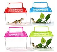 Ameble 4 Pcs Portable Transparent Eco-Friendly Plastic Tadpole Tank Set with Handle, Small Fish Tanks for Tadpoles, Small Aquatic Pets, Reptiles, Insects, Critter Carrier