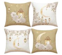 Ameble 4Pcs Ramadan Pillow Covers Decorative Linen Pillow Covers 18x18 Ramadan Mubarak Cushion Case for Home Couch Sofa Bedroom Decorations for Home 18x18
