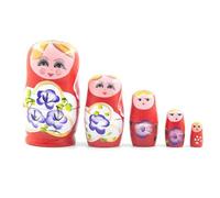 Ameble 5-Layer Wooden Matryoshka Doll Set with Vibrant Floral Art, Traditional Russian Nesting Dolls for Kids, Home Decor, Collectible Folk Art Present