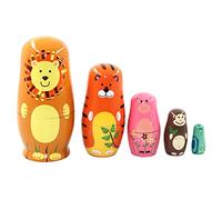 Ameble 5 Layers Russian Matryoshka Wooden Cartoon Animal Nesting Dolls Set, Tiger Pig Monkey Owl Style, Stacking Dolls for Kids, Birthday, Home Decor Collection Style1