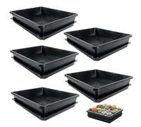 Ameble 5 Pack Thickened Soil Blocking Trays with Drip Pan, Versatile Plant Growing Trays for Seed Starting, Microgreens, Succulents & Home Organization, Black