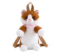 Ameble Adorable Ragdoll Cat Shape Stuffed Animal Backpack, Plush Bag with Bow for Girls, Cute Animal Daypack for School, Travel, Casual, Brown