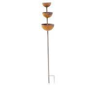 Ameble Bird Water Bowl, 26.8 Inch Tall Garden Stake with 3-Tier Copper Finish, Rustic Metal Small Bird Bath for Garden Decor and Rain Catcher