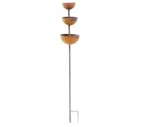 Ameble Bird Water Bowl, 26.8 Inch Tall Garden Stake with 3-Tier Copper Finish, Rustic Metal Small Bird Bath for Garden Decor and Rain Catcher