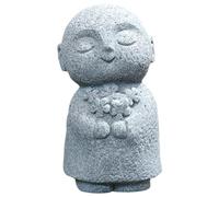 Ameble Buddha Statue Indoor, Jizo Monk Praying Small Buddha Statue Holding Flowers, Zen Desk Decor for Home Office, Japanese Garden Indoor, Small, Decor