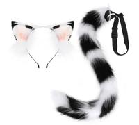 Ameble Calico Plush Cat Ears and Tail Set, Kemonomimi Cosplay Accessories for Adults, Anime Furry Costume, Role Play Halloween Props with Buckle Belt, Black