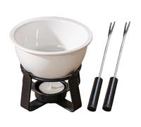 Ameble Chocolate Fondue Cup Ceramic Mini Fondue Set with Metal Base and 2 Dipping Forks for Chocolate Cheese Caramel Butter Dessert Melting Valentine Party Home Use