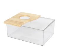 Ameble Clear Acrylic Hamster Sand Box with Wooden Cover, Space-Saving Dig Box for Small Pets, Easy Clean Stable Container for Hamsters, Gerbils, Mice, Bath Tub