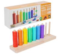 Ameble Color Stack Game - Rainbow Counting Frame for Kids, Wooden Color Sorting Toys with 70 Rings, Montessori Math Learning Tool for Toddlers Ages 3+ Stack Game, Challenge