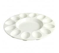 Ameble Deviled Egg Holder 10 Inch Ceramic Egg Tray 12 Holes Round Serving Platter Non Slip Base Ideal for Parties Holiday Gatherings Kitchen Countertop Breakfast Display