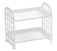 Ameble Double Layer Desktop Storage Rack Plastic Shower Caddy Folding Cosmetics Drain Rack White.