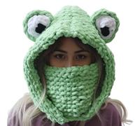 Ameble Frog Mask Hat Hand Crochet Full Face Cover Knit Cap with Neck Warmer Cute Winter Warm Hat for Women Green Frog Mask Crochet Knit Full Face Neck Warmer Winter