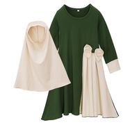 Ameble Girls Islamic Prayer Abayas Set with Hijab, Long Sleeve Kids Maxi Dress for Eid & Ramadan, Soft Comfortable Fabric, Size S