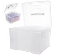 Ameble Greeting Card Organizer Box with Dividers Clear Plastic Greeting Card Storage Box with Adjustable Compartments for Photos Postcards Stationery Birthday Storage