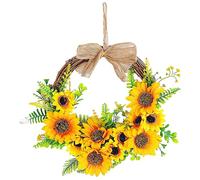 Ameble Honey Bee Decor Sunflower Wreath Artificial Summer Front Door Wreath for Window, Wall, Porch Hanging Home Decoration and Seasonal