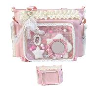 Ameble Ita Bag Kawaii Lace Ruffle Nylon Japanese Pin Bag with Side & Front Clear Display Adjustable Straps Y2k Cute Messenger Handbag for Girls Style 1 Ita, Crossbody, Pin, Japanese Scho