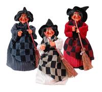 Ameble Kitchen Witch Doll 3PCS 8 Inch Flying Witch Figurine on Broomsticks for Halloween Desktop Decor Haunted House Props Halloween