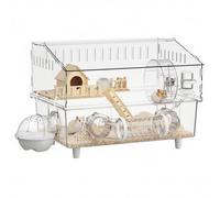 Ameble Large Hamster Cage with Full-View Clear Panels & Wooden Hideout, Spacious 9-Piece Set for Easy Cleaning, Ideal Habitat for Syrian Dwarf Hamsters