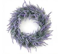 Ameble Lavender Wreath 15 Inch Artificial, Purple Floral Spring Wreath for Front Door Home Decor All Seasons