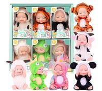 Ameble Mini Baby Dolls 6Pcs Sleepy Face Moveable Joint Little Baby Dolls with Different Clothes On 4x2 Inch Realistic & Adorable PVC Tiny Doll, for Girls Mini, Tiny Doll, Littl