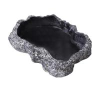 Ameble Natural Rock Texture Reptile Water Dish, 600ml Tortoise Food Bowl for Bearded Dragon, Snake, Black, 8.9x6.50x1.77 Inch