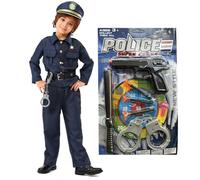 Ameble Police Costume for Kids 1 Set Size M Unisex Breathable Polyester Police Officer Outfit for Halloween Cosplay Role Play Party Stage Dress Up for 43.31-47.24 Inch Children